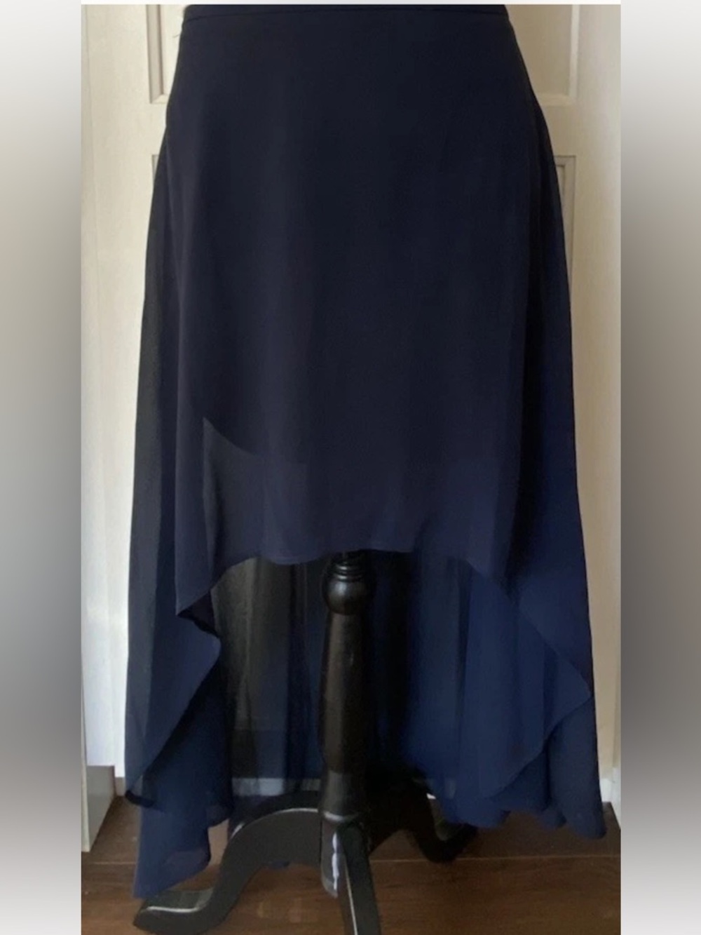 FOREVER 21 Navy Blue High-Low Lined Sheer Side-Zip A-Line Skirt Women’s Large